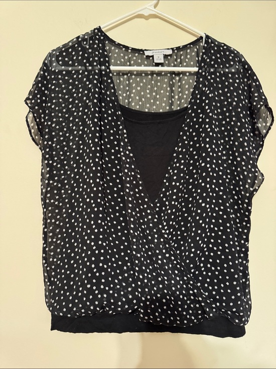 Dress Barn Tops - Black & White Dot Surplice Layered Women's Top